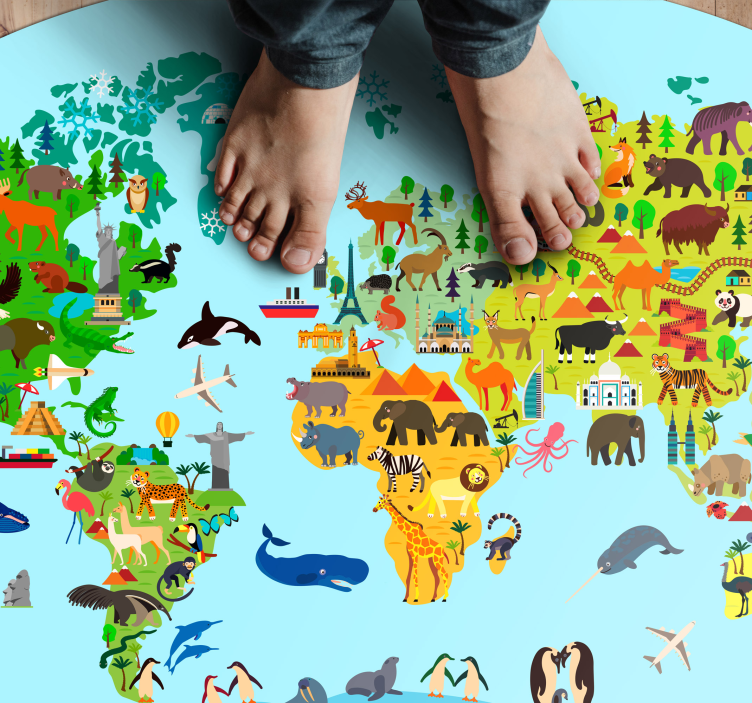 Creature World map kids vinyl rug - TenStickers