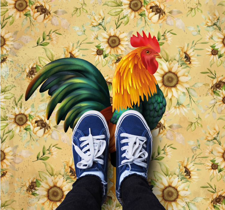 Porud rooster floral vinyl rug - TenStickers