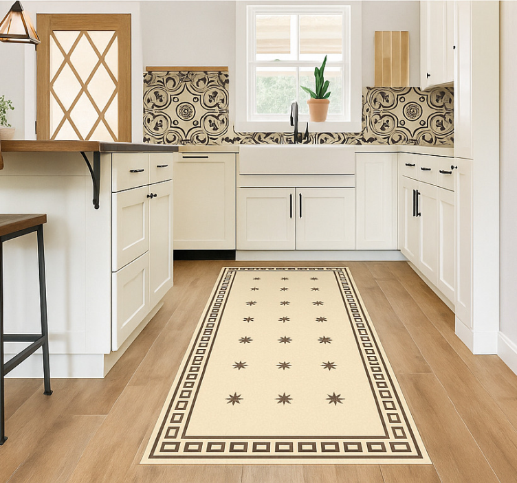 Vintage beige motif kitchen vinyl rug - TenStickers