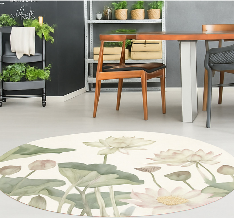 Watery Botanical Blooms dining room vinyl rug - TenStickers