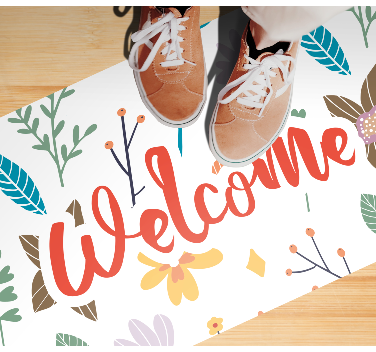 Welcome flower design entrance hall vinyl rug - TenStickers