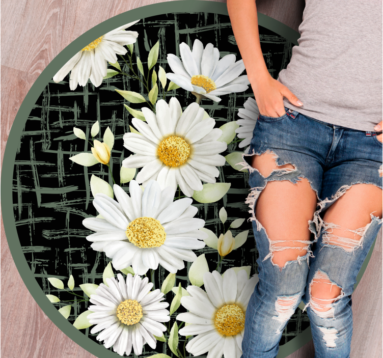 White Daisy Arrangement floral vinyl rug - TenStickers