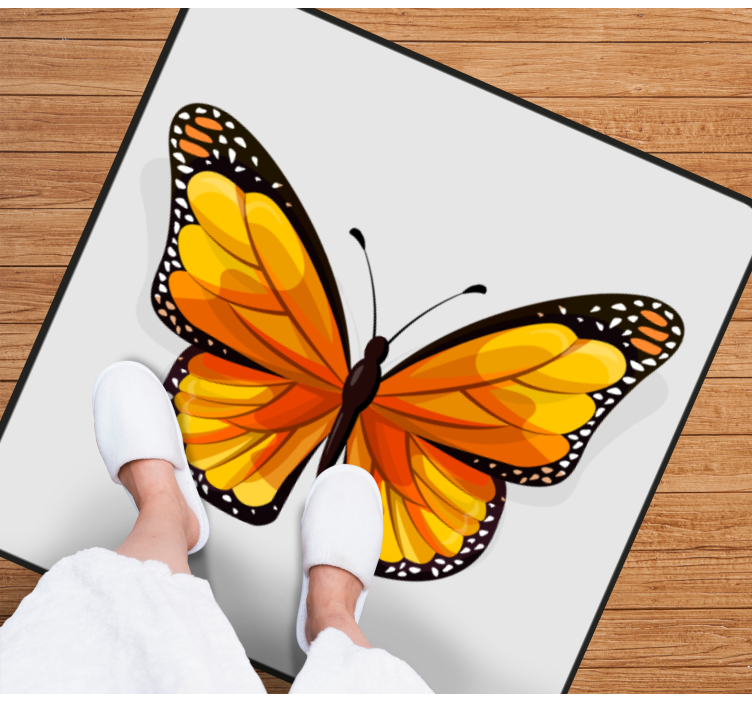 Yellow and orange butterfly square vinyl rug - TenStickers