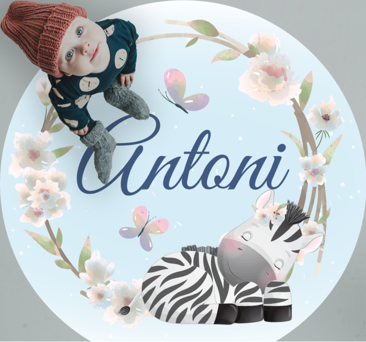 Baby zebra with name nursery vinyl rug - TenStickers