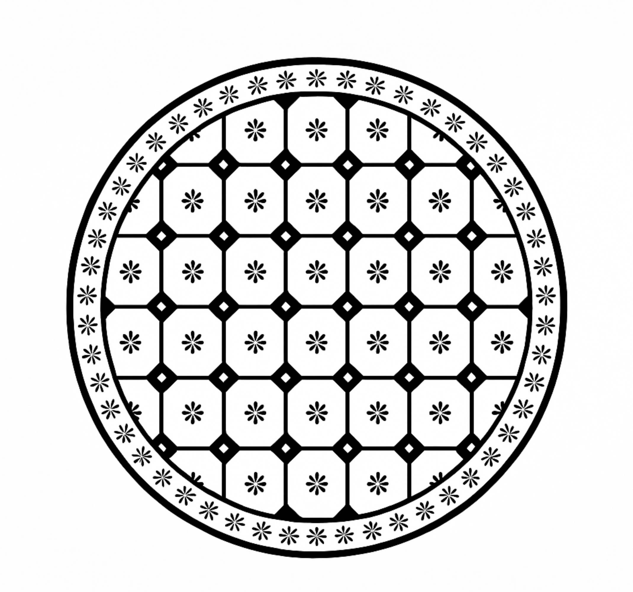 Black-and-White Tile Pattern dining room vinyl rug - TenStickers