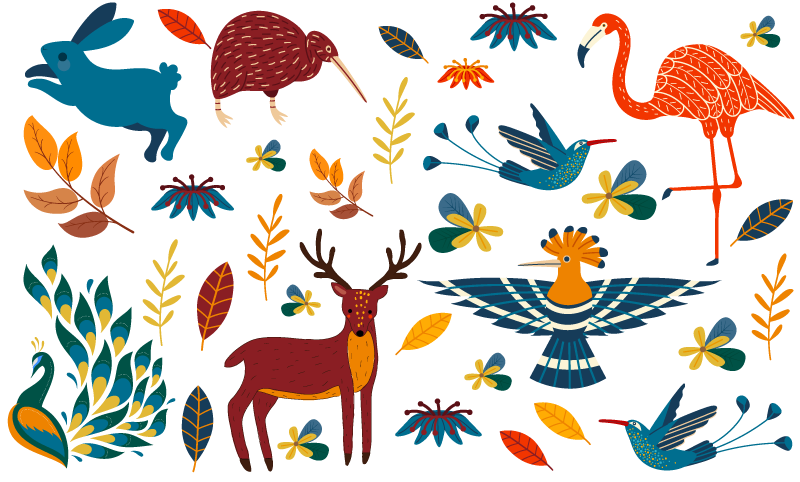 Animal vinyl rug with tengango style animals and plants - TenStickers