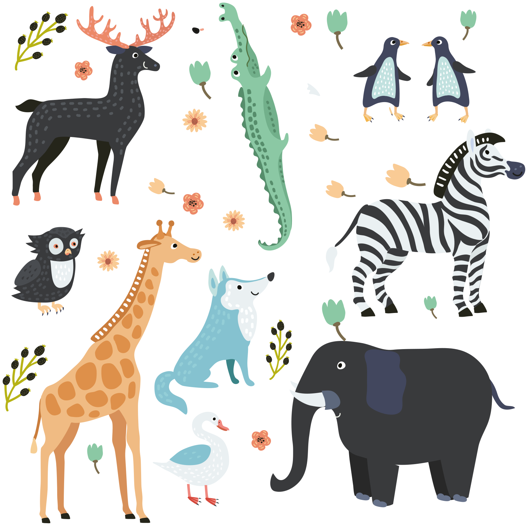 Animal vinyl rug featuring joyful park animals - TenStickers