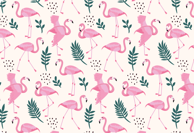 Animal vinyl rug flamingo pattern with leaves - TenStickers