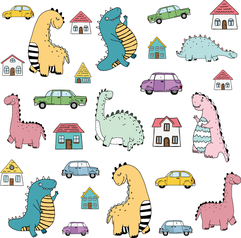 Animal vinyl rug featuring nordic dinosaurs set - TenStickers