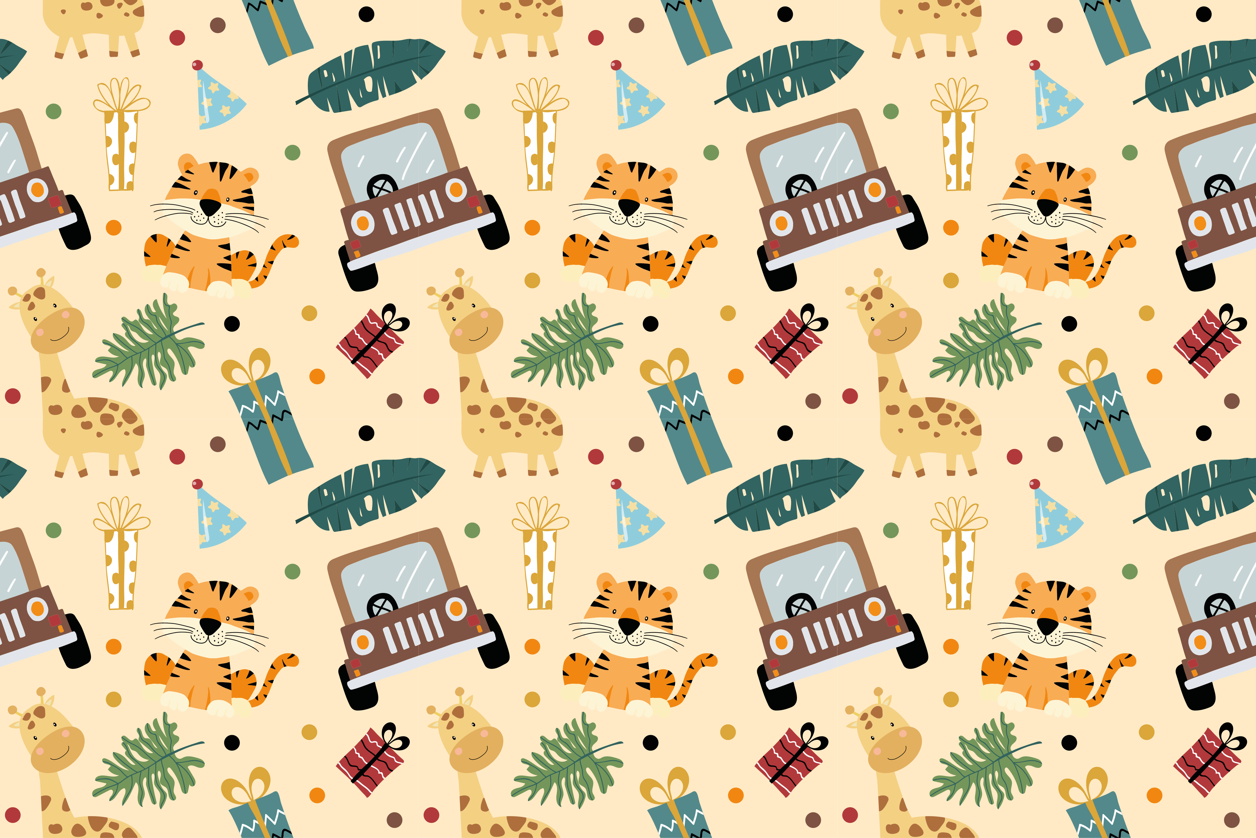 Animal vinyl rug safari animals with car - TenStickers