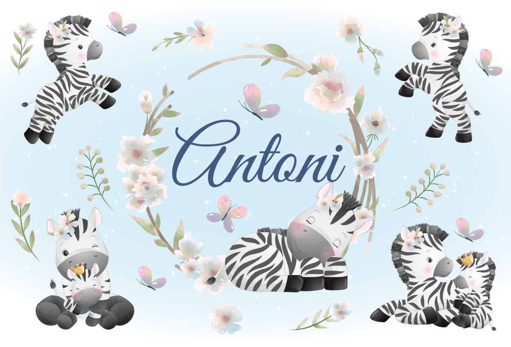 Animal vinyl rug baby zebras personalized - TenStickers