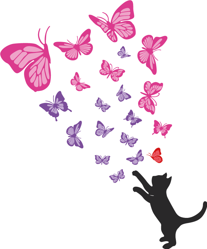 Animal vinyl rug playful cat and butterflies - TenStickers