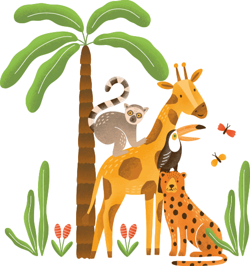 Animal vinyl rug whimsical jungle scene - TenStickers