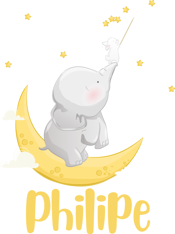 Customizable name elephant and rabbit vinyl rug - TenStickers