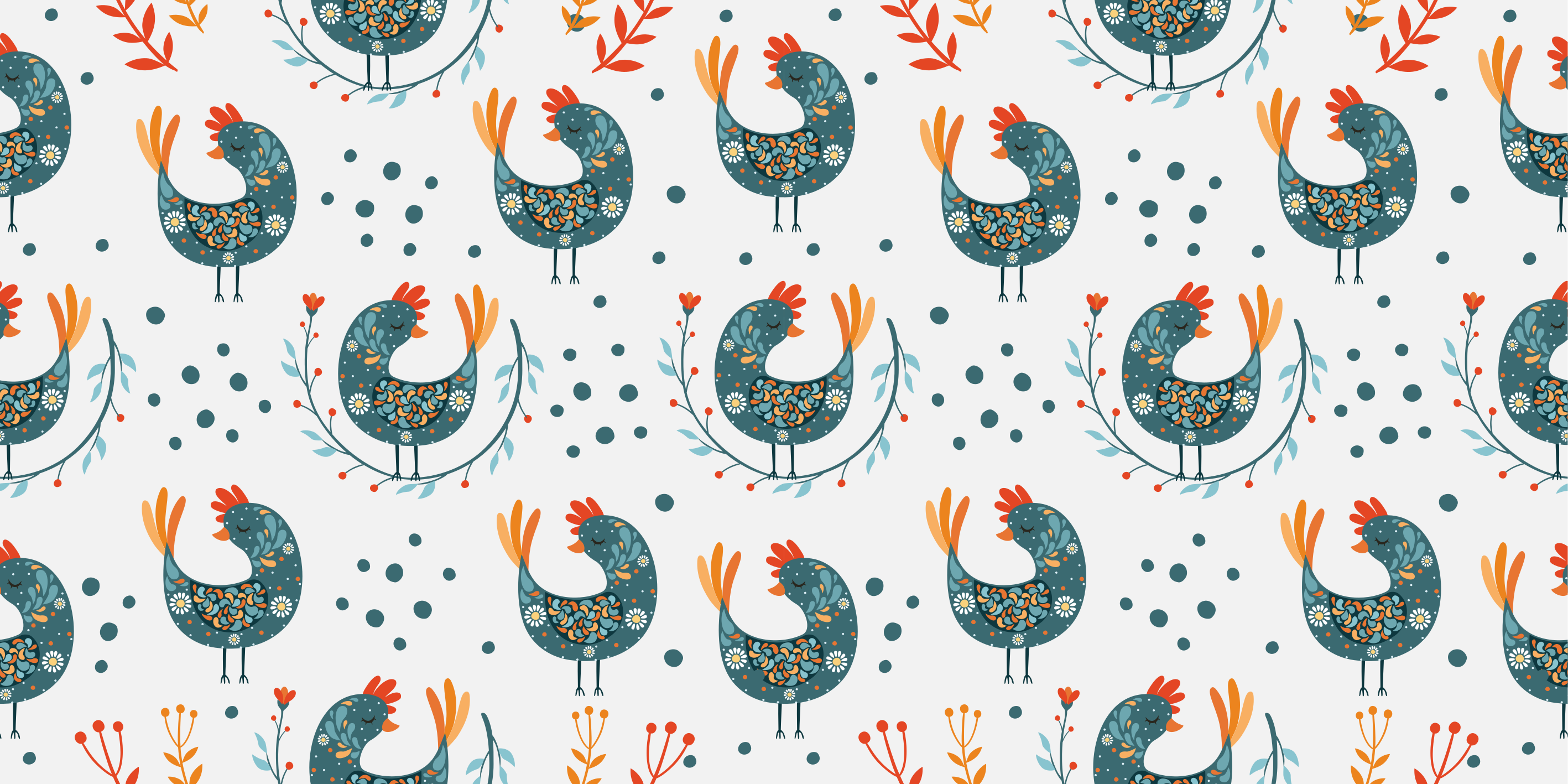 Chickens and flowers floral vinyl rug - TenStickers