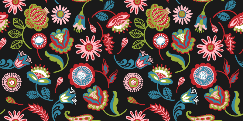 Floral vinyl rug with vibrant folk design - TenStickers