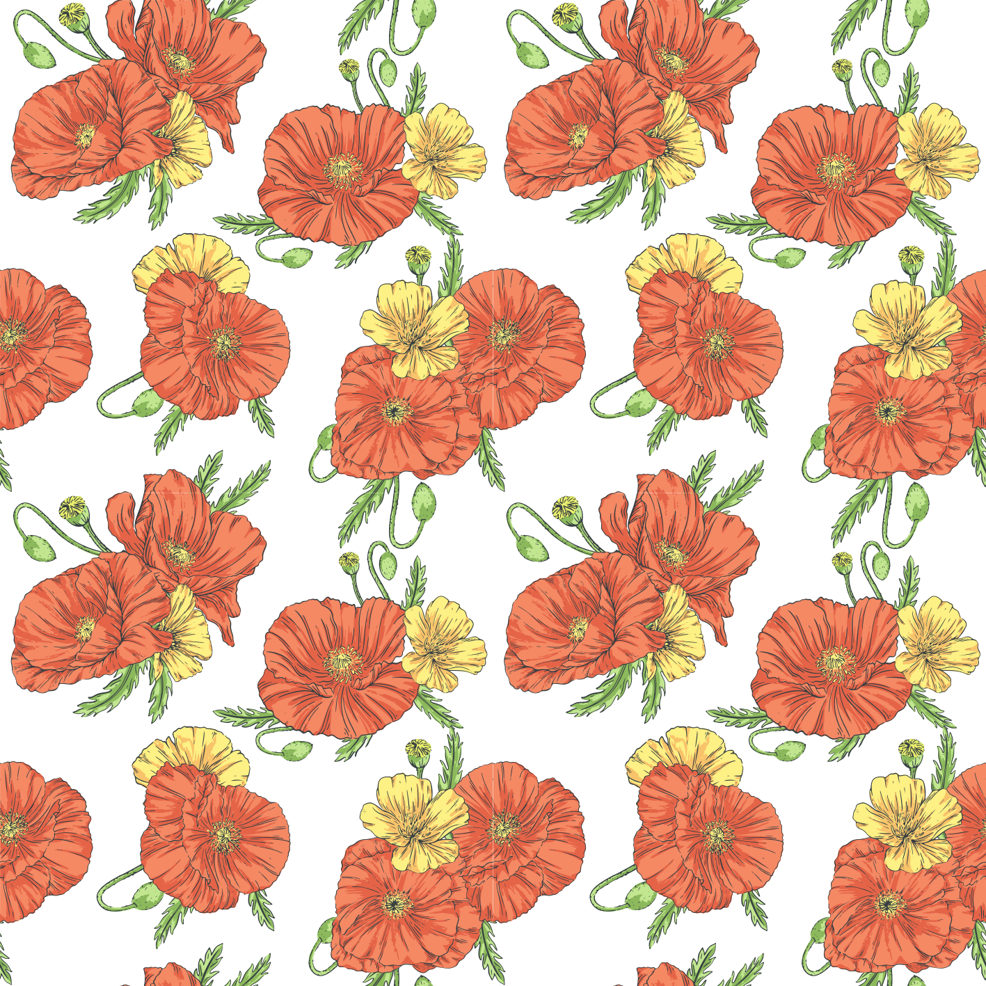 Floral vinyl rug with poppy flowers on white - TenStickers