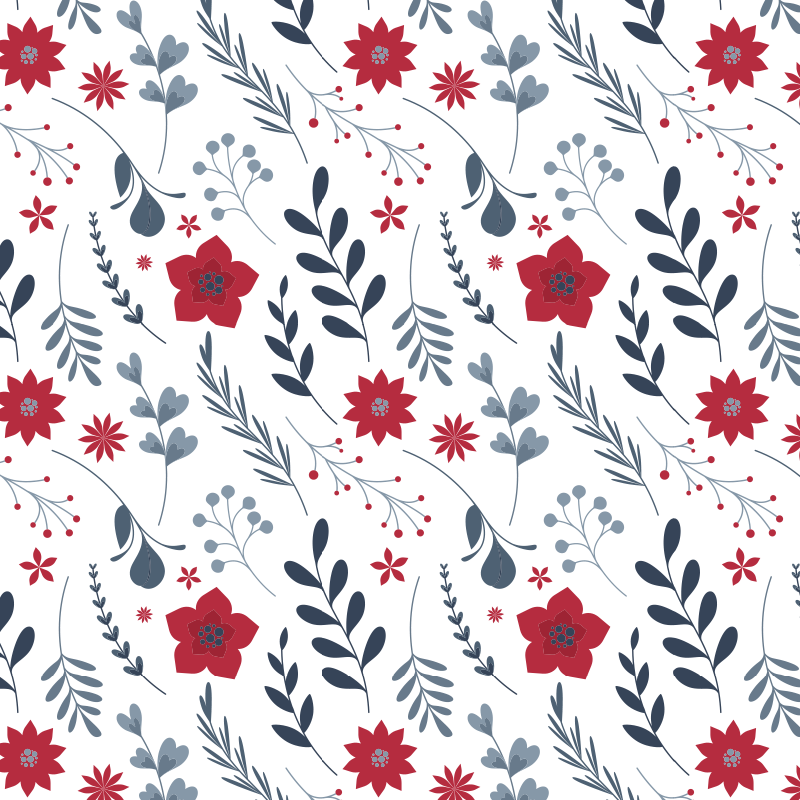 Floral vinyl rug in white and red floral pattern - TenStickers