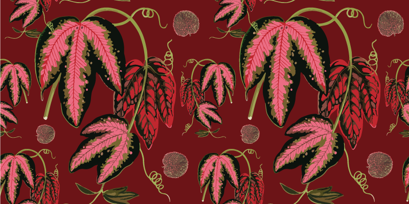 Floral vinyl rug in warm red maranta colors - TenStickers