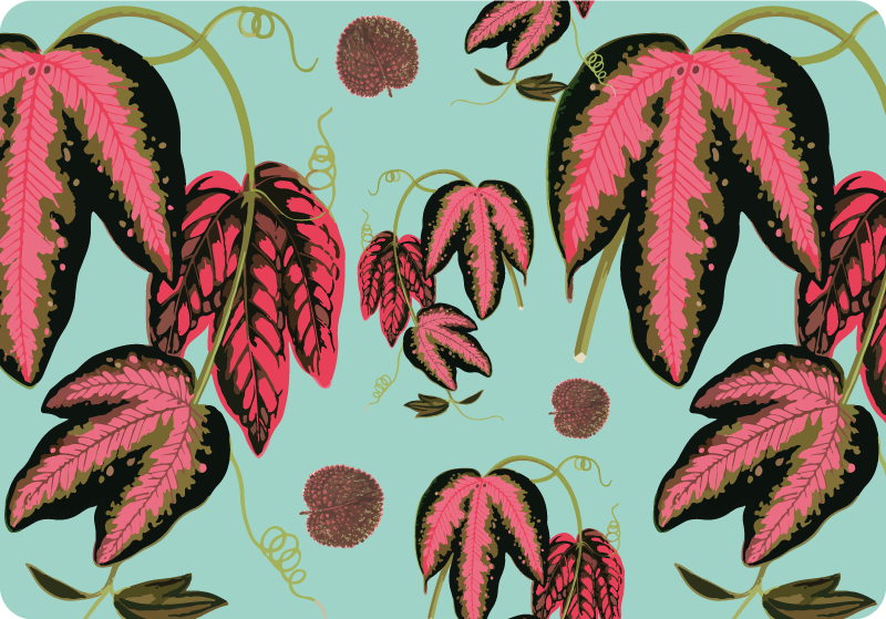 Floral vinyl rug in green and red maranta - TenStickers