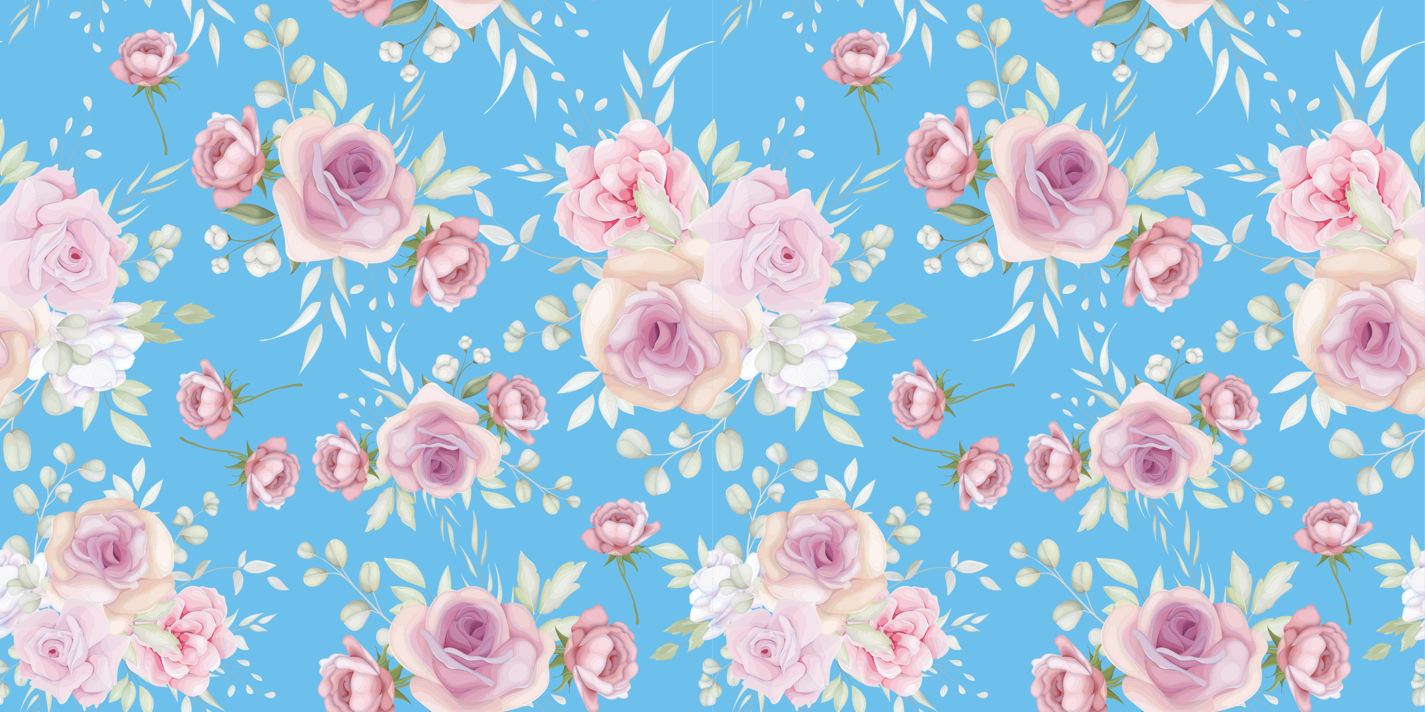 Floral vinyl rug with roses on a blue background - TenStickers