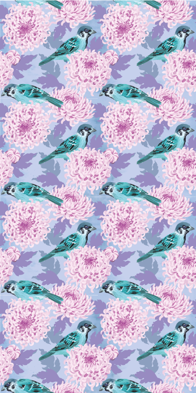 Floral vinyl rug featuring pink garden flowers and birds - TenStickers