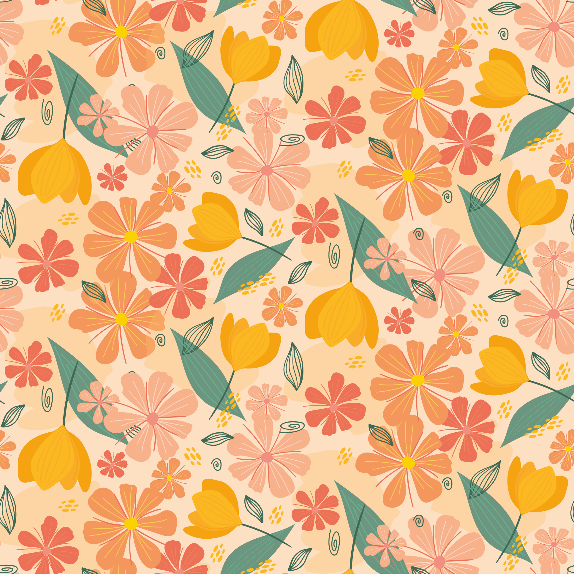 Colorful vintage leaves and flowers floral vinyl rug - TenStickers