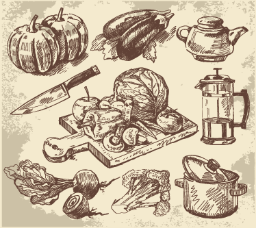 Kitchen vinyl rug with vintage illustration - TenStickers