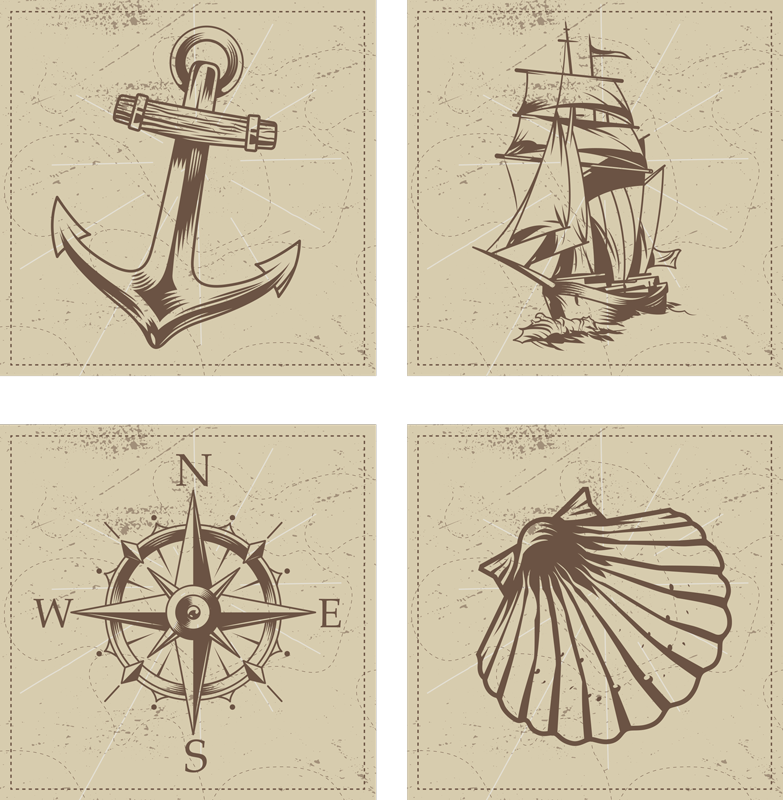 Bathroom vinyl rug with sea-themed tiles - TenStickers