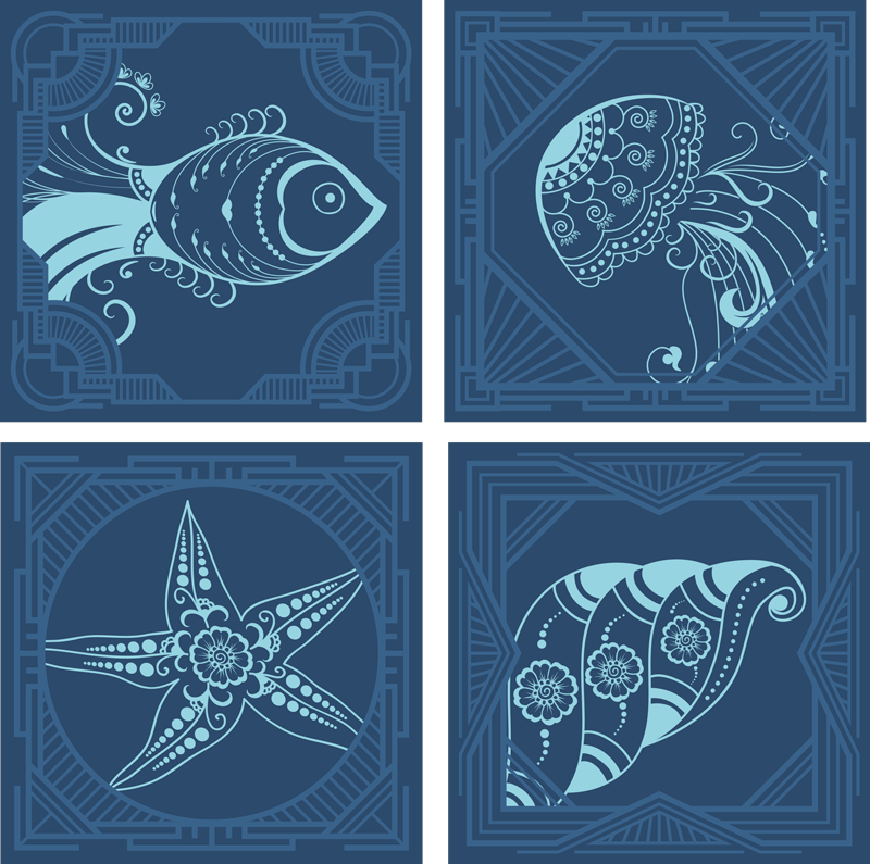 Bathroom vinyl rug with decorative sea life tiles - TenStickers