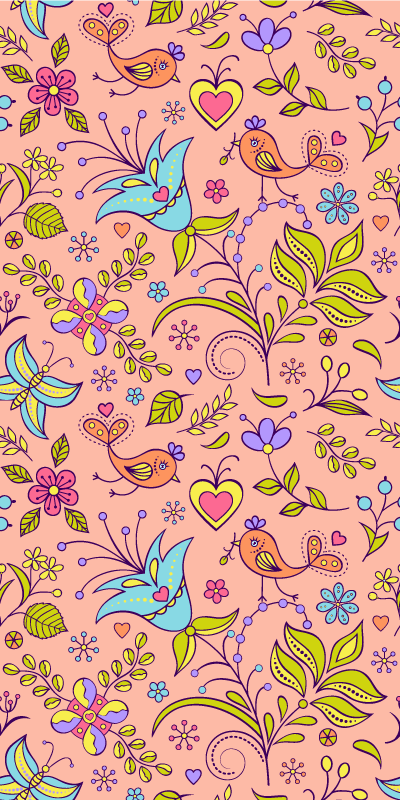 Floral vinyl rug with bird and butterfly design - TenStickers