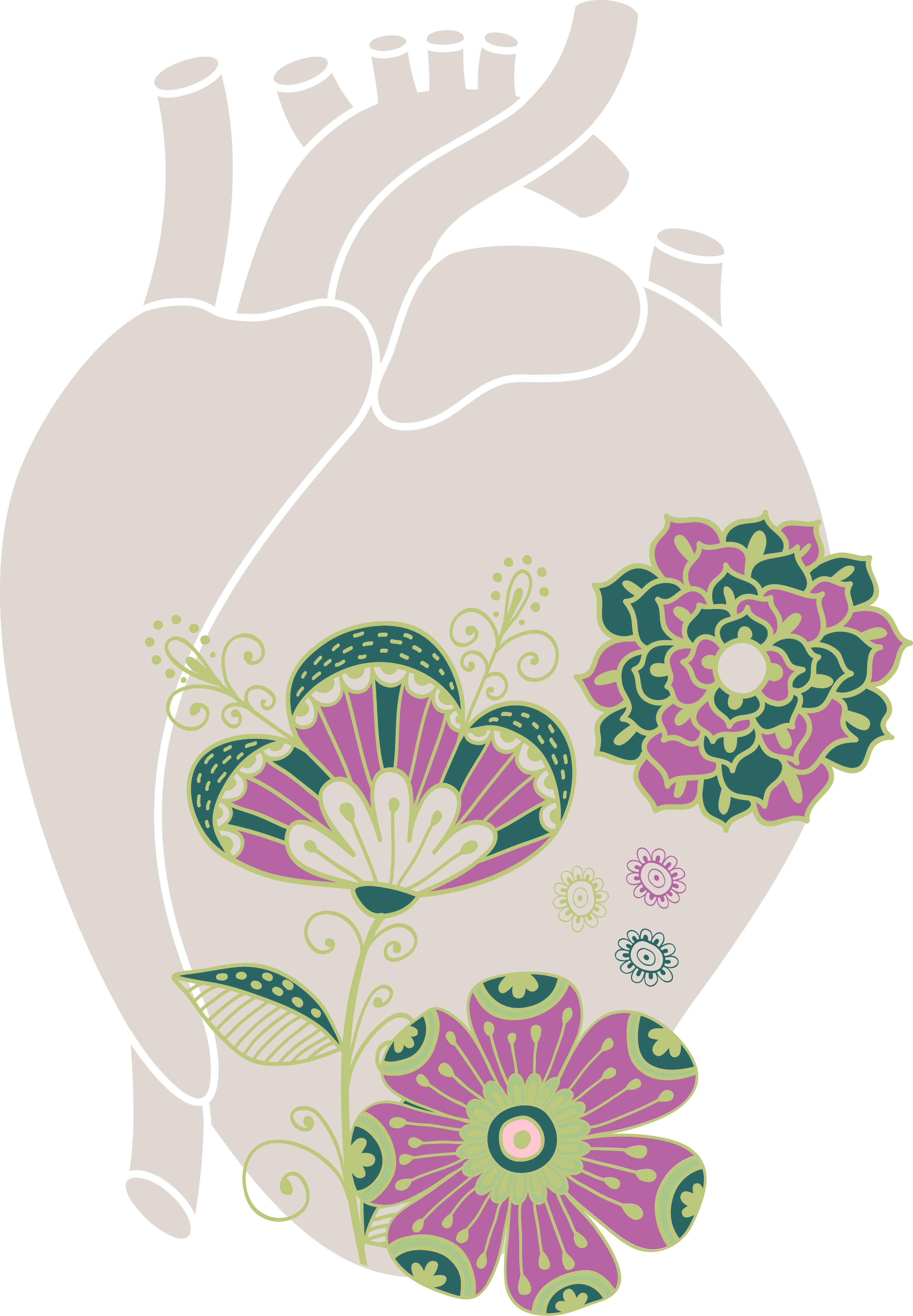 Floral vinyl rug with anatomical heart and red flowers - TenStickers