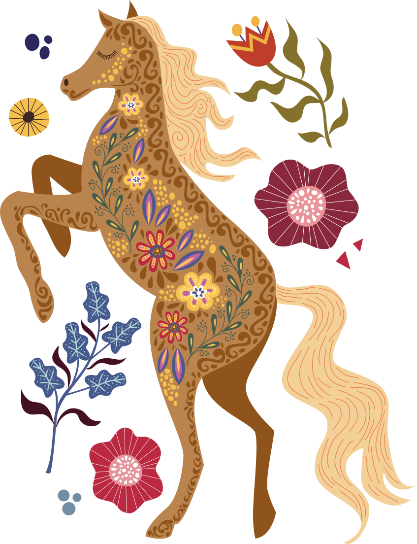 Floral vinyl rug wild horse folklore design - TenStickers