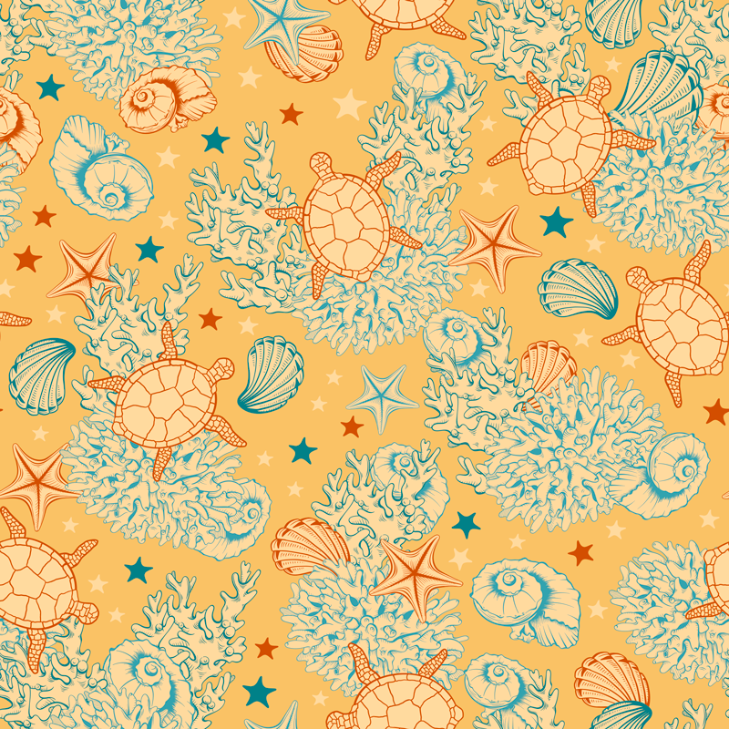 Floral vinyl rug coral and ocean creatures - TenStickers