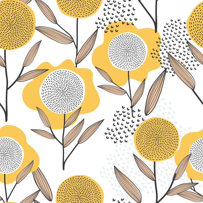 Flower rug with yellow abstract floral pattern - TenStickers