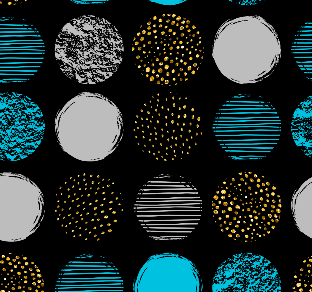Geometric vinyl rug with polka dots on black background - TenStickers