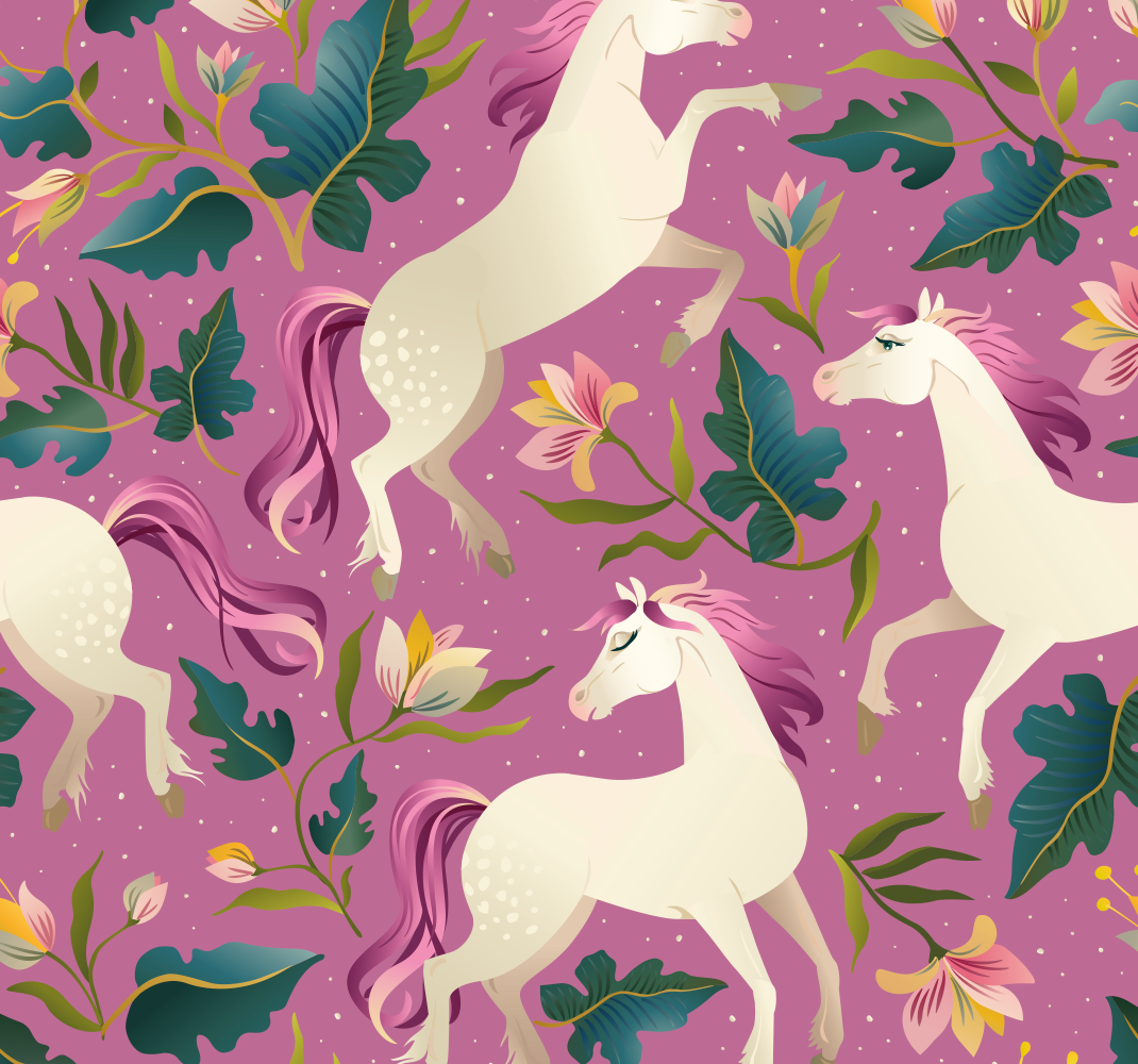Bedroom vinyl rug in pink floral horse design - TenStickers