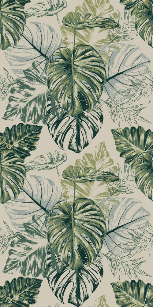 Bedroom vinyl rug with faded beige monstera shapes - TenStickers