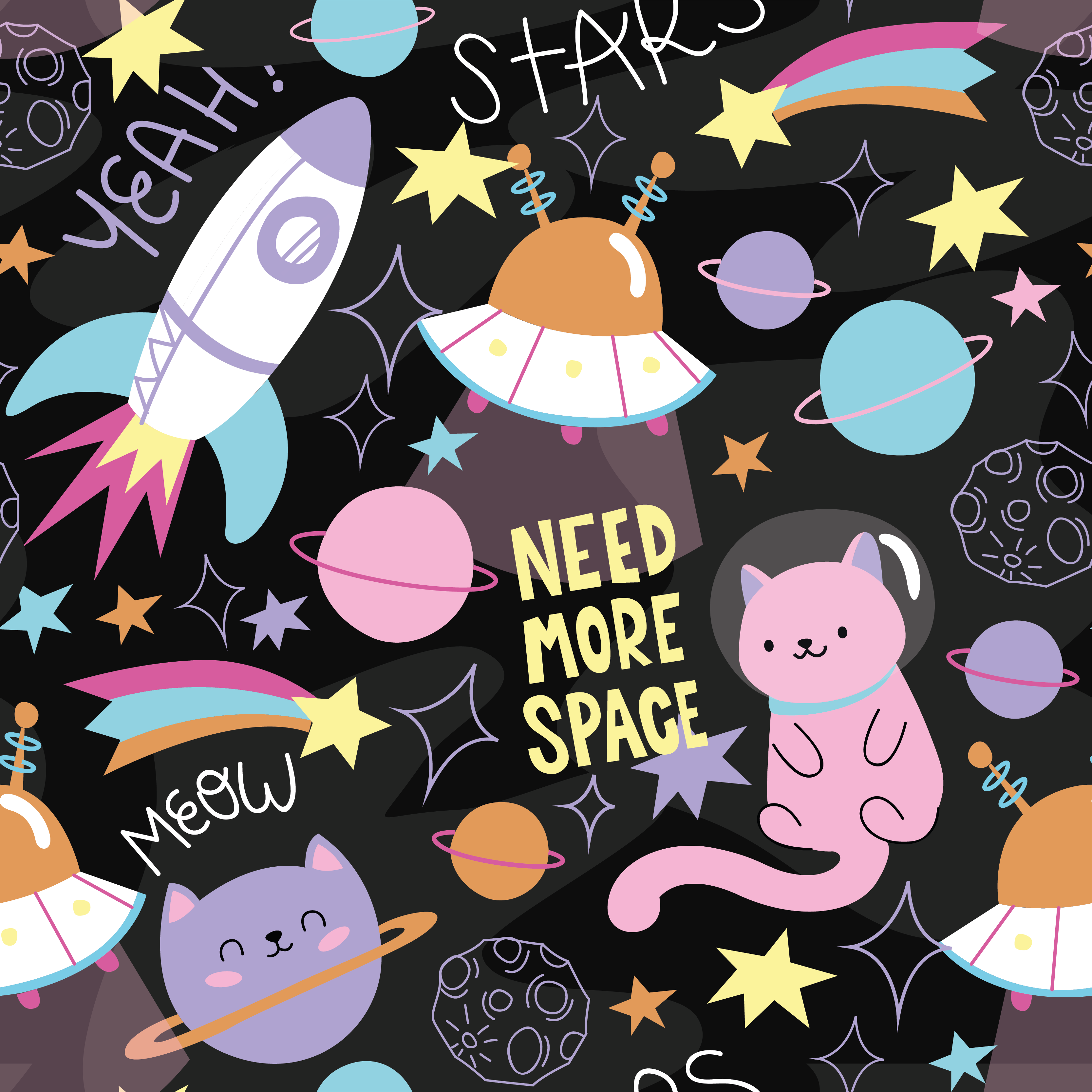 Kids vinyl rug cats in outer space - TenStickers