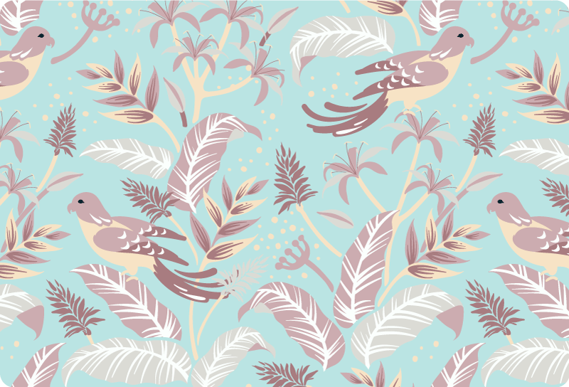 Floral vinyl rug in blue and pink floral pattern - TenStickers