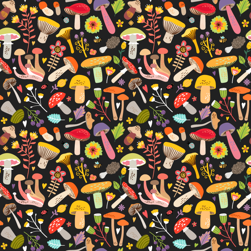 Floral vinyl rug with autumn mushroom design - TenStickers