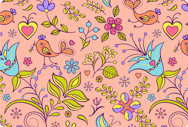 Floral vinyl rug with bird and butterfly design - TenStickers