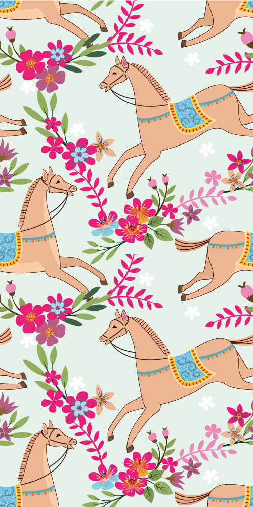 Bedroom vinyl rug with pink flower horse pattern - TenStickers