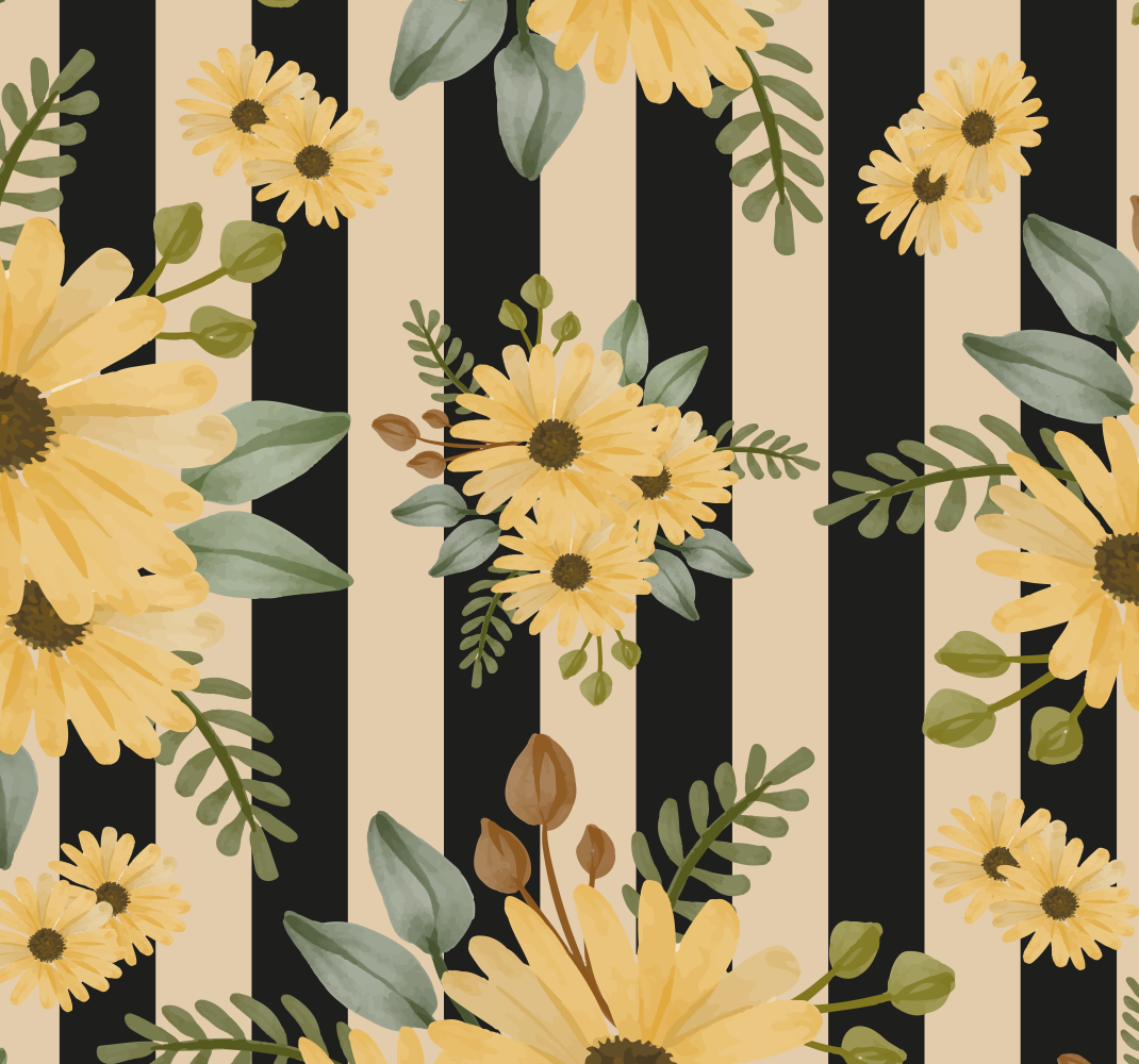 Bedroom vinyl rug with autumn sunflowers on stripes - TenStickers