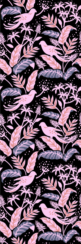 Bedroom vinyl rug with black and pink birds leaves - TenStickers
