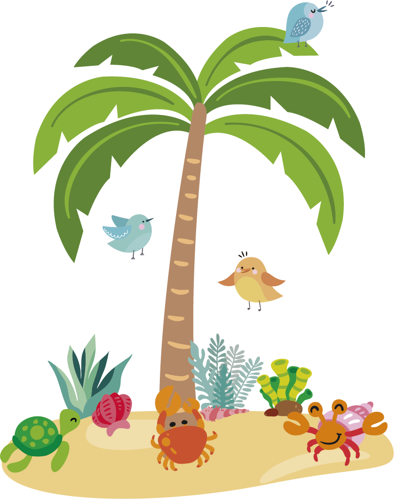 Kids vinyl rug with palm trees and sea animals - TenStickers