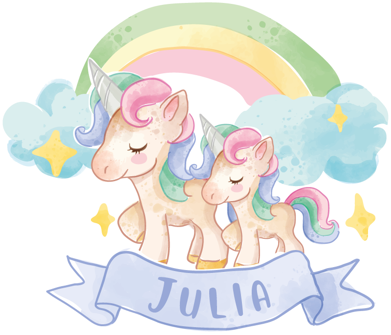 Kids vinyl rug with cheerful unicorns over a rainbow - TenStickers