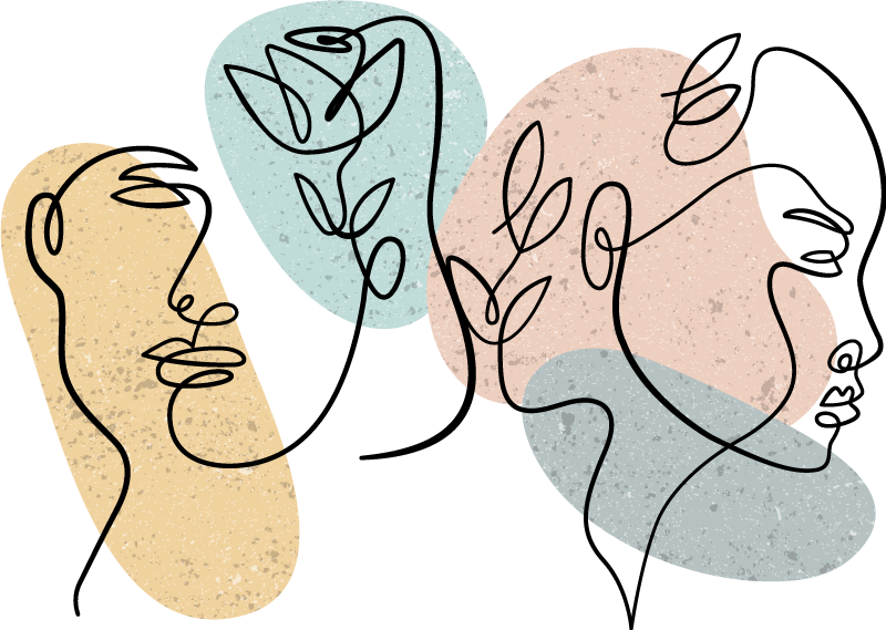 Bedroom vinyl rug with line art women's faces - TenStickers