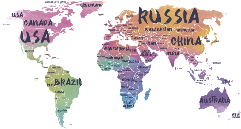 World map vinyl rug world map lettering decal - TenStickers