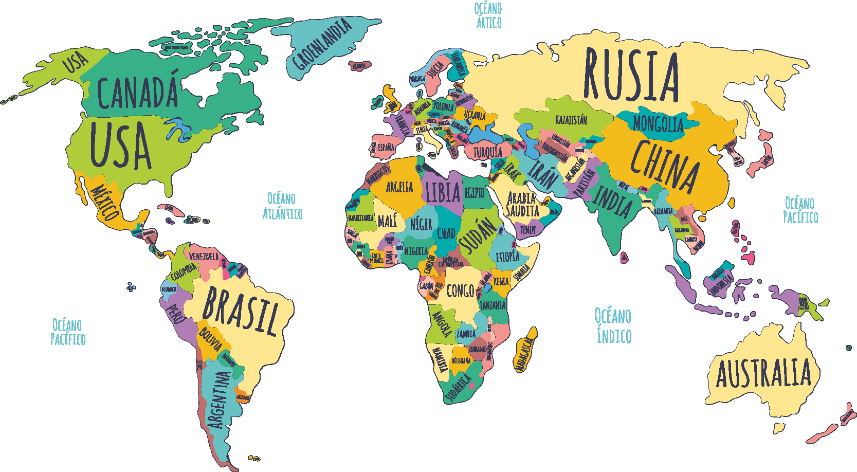 World map vinyl rug political map of the world - TenStickers
